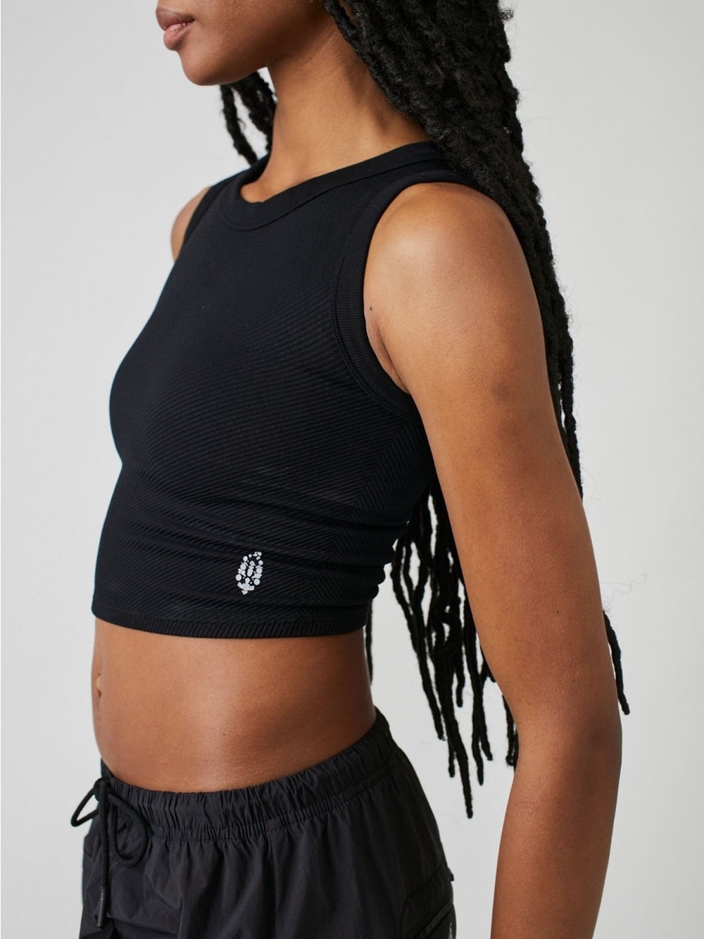 FP Movement by Free People Black Ribbed Cropped Tank Top